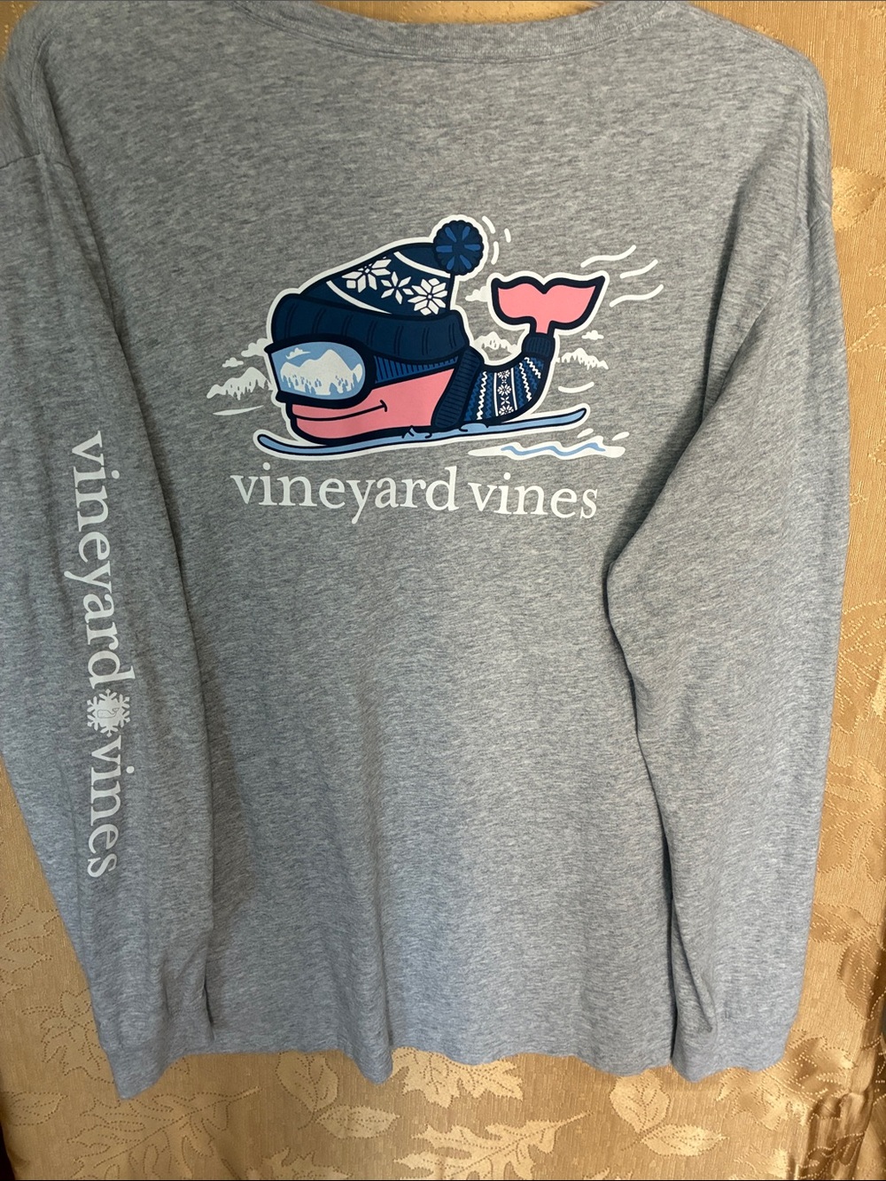 Vineyard Vines Light Heather Gray Long-Sleeve Pocket Tee with Whale Logo